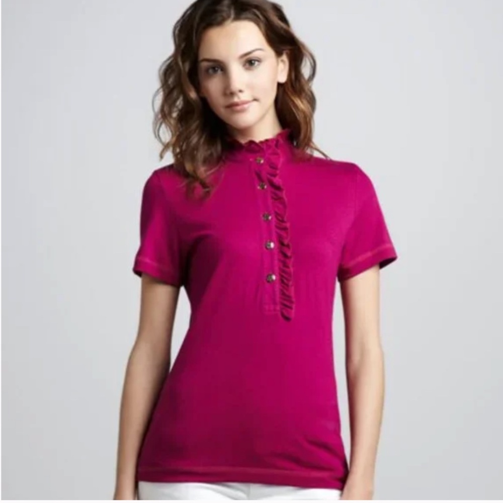 Tory Burch Lidia Short Sleeve Ruffle Polo